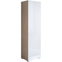 Stehende Schrank mit 2cm Füsse Hängeschrank Vitrinenschrank Vitrine Wohnzimmer 1 Tür 4 Fächer 40x167x29cm Modell Luke V4 Sonoma Matt und Weiss Glanz