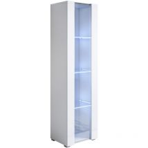 Stehende Vitrineschrank mit 2cm Füsse mit led Hängeschrank Vitrinenschrank Vitrine Wohnzimmer 1 Tür 4 Fächer 40x167x29cm Modell Luke V5 Weiss Glanz