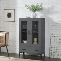 [en.casa] - Vitrinenschrank Søndersø 70x31x115 Cm Dunkelgrau
