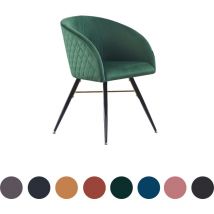 Single Vittorio Modern Velvet Dining Chair - Ergonomic Curved back with Metal Legs - Armchair for Dining Room Kitchen Living Room - Green