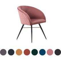 Single Vittorio Modern Velvet Dining Chair - Ergonomic Curved back with Metal Legs - Armchair for Dining Room Kitchen Living Room -Pink
