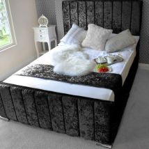 Divan Beds Uk - Vivienne Luxury Crushed Velvet Upholstered Bed Frame / 4FT6 / Luxury Orthopaedic Reflex Foam Mattress
