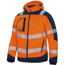 Vizwell - VW268B Winter-Kontrast-Softshelljacke Gr. 4XL leuchtorange/marine