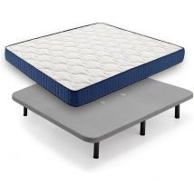 Vl94 - Colchón Viscoelástico + Base Tapizada Gris Con Patas, Medida 150x190 Cm. Higienico-transpirable.