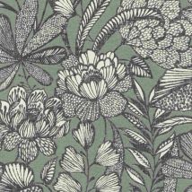 Rasch - Vliestapete 555356 Tapete Botanical Dschungel 53 x 1005 cm Lirico Schwarz Grün