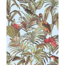 Vogel Tapete Profhome DE120014-DI heißgeprägte Vliestapete geprägt mit Vogel-Muster glänzend blau grün braun 5,33 m2