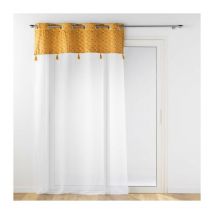 Voilage grande hauteur 140 x 280 cm voile sablé + haut velours Evie Ocre