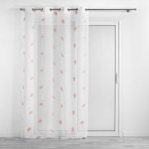 Voilage a oeillets 140 x 240 cm voile sablé brodé Ariella Blanc/rose