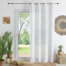 Voilage à oeillets brodé feuilles Blanc 140x240 cm
