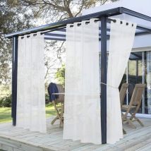 Voilage blanc pour terrasse - Rideau d'extérieur en voile avec oeillets, filtrant la lumière pour jardin. l 254 x h 213 cm