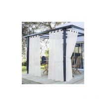 Voilage blanc pour terrasse - Rideau d'extérieur en voile avec oeillets, filtrant la lumière pour jardin. L 254 x H 213 cm