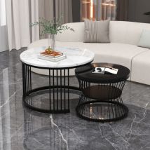 L&h-cfcahl - 2pcs Table basse moderne , ensemble de tables basses, plateau de table brillant, marbré, table d'appoint de canapé, table basse ronde