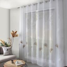 Voilage brodé motif feuille de palmier Beige 140x240 cm