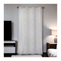 Voilage effet lin imprimé gomme à œillets, gris, 140x240cm prêt a poser