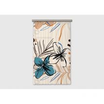 Voilage fleurs bleues et fougère sur fond beige - 1 pièce - l 140 cm x h 245 cm