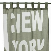 NEW YORK - Voilage motif buildings de New York vert gris 110x250