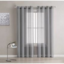 Voilage à Oeillets - Rideau Transparent en Polyester (140x240 cm) - 1 unité - Gris .