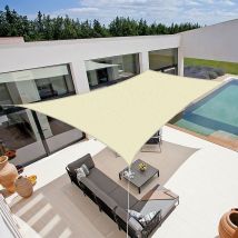 Sunny Inch - Voile d'ombrage rectangulaire 280g/m² - 5 x 3 m - Haute densité résistante au vent - Tissu micro-aéré - Écru