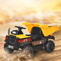 Voiture Electrique Camion Benne à Batterie 12V pour Enfants Vitesse Max : 5 km/h Télécommande Fonction Lumineuses Sonores Jaune Maison Chic