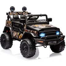 Lunsy - Voiture électrique pour Enfant jeep 12V,télécommande, lumières et sons,Bluetooth,3 Vitesses (noir)