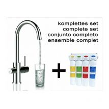 Vizio - kit Aktivkohlefilter-Wasserfiltersystem + 3 Wege Wasserhahn Küchenarmatur Spültischmischer, Verchromt mit 360° schwenkbarem U-Auslauf