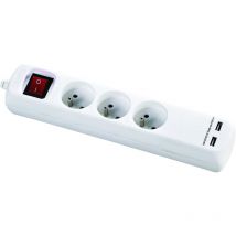 DIO - Bloc multiprise avec interrupteur 3 prises 2P+T et 2 prises usb 5V dc - Cordon H05VV-F 3G1mm² - 1,4m