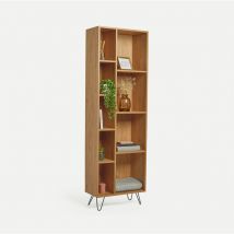 VonHaus Bookcase Oak Wood Effect - Tall Bookshelf for Living Room - Large Industrial Shelving Display Unit - Narrow Storage Shelf - Black Hairpin