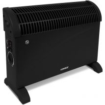 Vonroc - Calefactor de convección - 2000W - Negro - Ventilador turbo - Termostato regulable - 3 posiciones de calefacción - Para habitaciones de