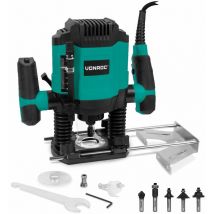 Fresadora 1200W - 6-8mm - Velocidad variable 16.000 - 30.000 rpm - Incluye juego de brocas de 6 piezas, guía de plantillas, guía paralela y pasador