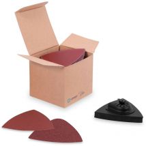 Lot de papier abrasif et patin triangulaire - 80/82mm - 50 feuilles, grain 60, 80, 100, 120 et 140 - Universel - Vonroc