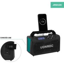 Vonroc - Radio da cantiere 20V - fm, Bluetooth & usb. Altoparlanti Bass Reflex. Batteria e caricatore esclusi