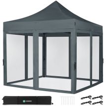VONROC Tente de réception - 3x3 m - Premium Easy-Up Tente de réception Set incl. parois latérales en moustiquaire – Grise