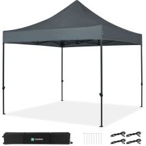 VONROC Tente de réception 3x3m - Premium, pliable, imperméable, UV50+, gris