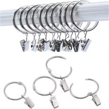Vorhangzubehör, 30 Stück Vorhangringe mit Clips, starke Gardinenklammern, Haken am Spannstangenhalter, Metallösen mit Innendurchmesser, dekorative