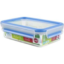 508539 Rettangolare Contenitore Di Alimento Con Coperchio, 0,8 Litri, Trasparente / Blu, Clip & Chiudi - Emsa