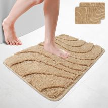 2er-set Badematte Rutschfeste, Mikrofaser Badezimmerteppich Wellenmuster 50x80cm Beige - Vounot