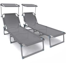 Vounot 2er Set Sonnenliege Klappbar, Gartenliege Strandliege Mit Sonnenschutz Und Verstellbarer Rückenlehne, Grau