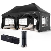 Vounot 3x6m Faltpavillon Pavillon Wasserdicht Mit 6 Seitenwänden, Partyzelt Gartenzelt Schwarz