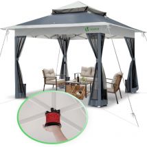 Vounot - Carpa Plegable Gazebo 3.6x3.6m con Botón Central Paredes Laterales de Malla, Cenador Pabellón de Jardín Pop Up, Gris