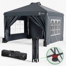 Vounot - Carpa Plegable Gazebo 3x3m con Botón Central Paredes Laterales, Cenador Pabellón de Jardín Pop Up, Gris