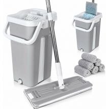 Flat Mop and Bucket set 2-in-1 Hands Free Squeeze with 6 Mop Pads, Grey - Vounot