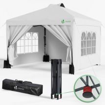 Gazebo Giardino 3x3m Pieghevole con 4 Pareti Laterali, Tenda per Feste Sistema di Clic Pop up con Borsa di Trasporto, Bianco - Vounot
