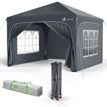Gazebo Pieghevole 3x3m Impermeabile Tetto ad Arco, Tenda Esterno Resistente, Padiglione Pop up da Giardino, Grigio - Vounot