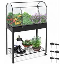 Huerto Urbano Terraza Mesa de Cultivo, Jardinera Elevada con Cubierta de pvc, 80.5x130x43cm, Negro - Vounot