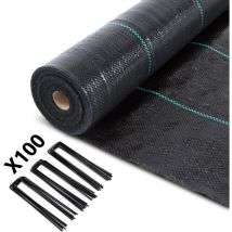 Vounot - Malla Antihierbas de Jardín, 1 m x 50 m, 100 g/m², con 100 Clavijas