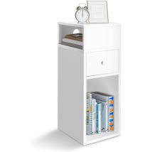 Vounot - Nachttisch Schmal, Beistelltisch mit 2 offenem Fach & 1 Schublade, 25x30x66cm Weiß