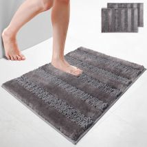 Vounot - Pack de 2 Alfombra de Baño Antideslizante de Chenille 60 x 90 cm Gris