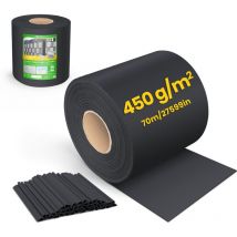 VOUNOT PVC Sichtschutzstreifen für Doppelstabmatten 70m x 19cm, 40 Befestigungsclips, Schwarz