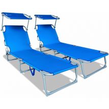 Set di 2 Lettino Prendisole Pieghevole, con Tettuccio Parasole e Schienale Regolabile, Blu - Vounot