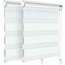 VOUNOT Set di 2 Tenda a Rullo Doppia Strato Oscurante Giorno e Notte, Catenella Laterale, Tenda Interno Zebra Blinds Bianco, 90 x 150 cm